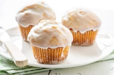 front view of doughnut muffins on a plate