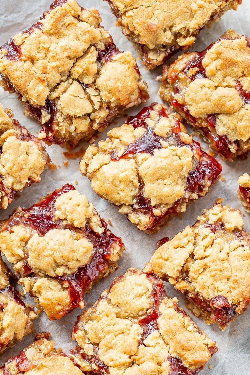 Peanut Butter and Jelly Bars cut into squares