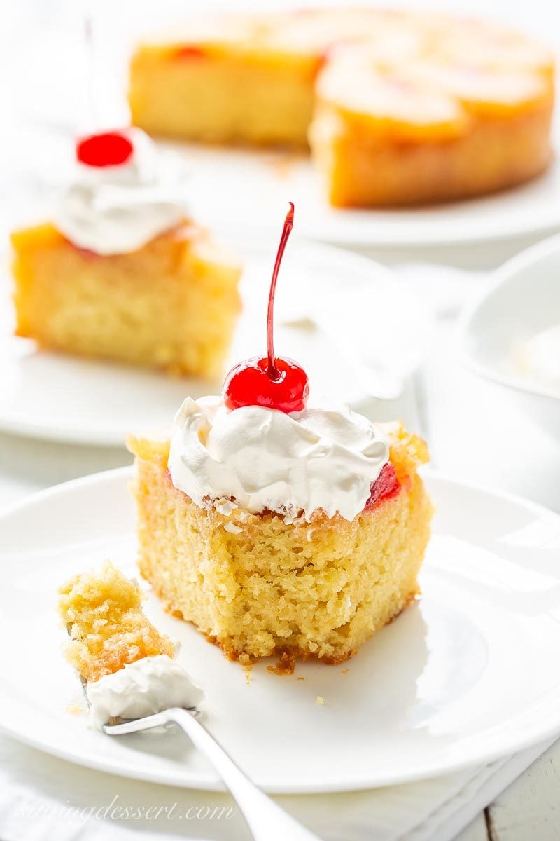 a slice of pineapple upside down cake 