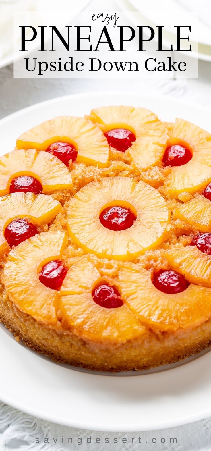 Pineapple Upside Down Cake on a platter