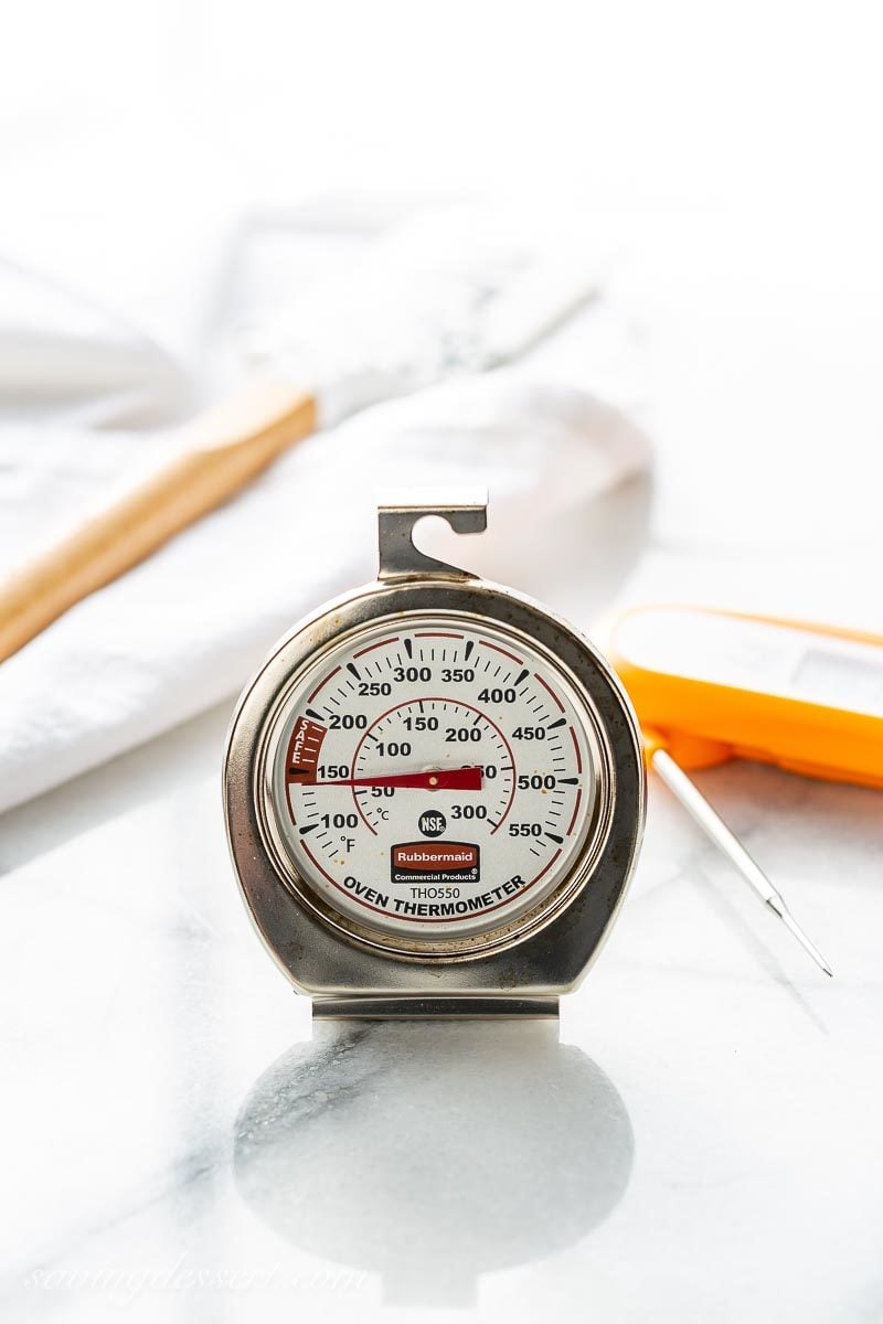 An oven thermometer used in our best baking tips