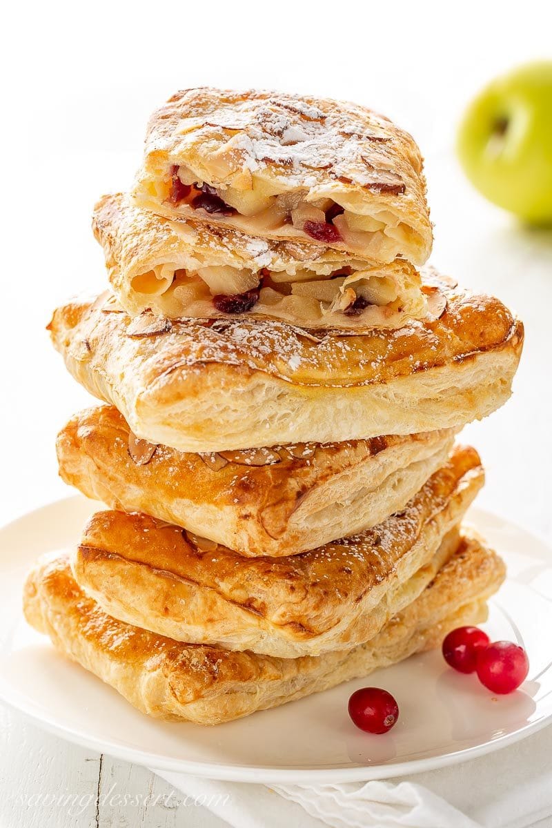 A stack of cranberry apple puff pastry tarts