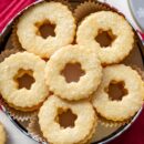 a tin filled with butter cookie wreaths