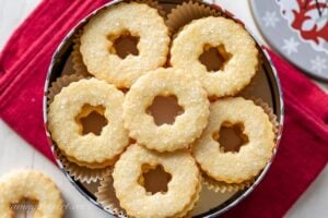 a tin filled with butter cookie wreaths