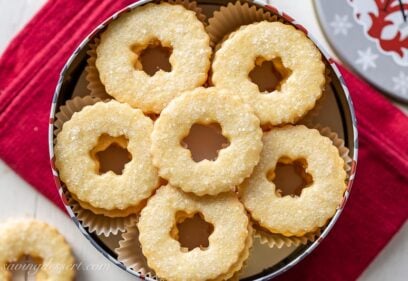 a tin filled with butter cookie wreaths