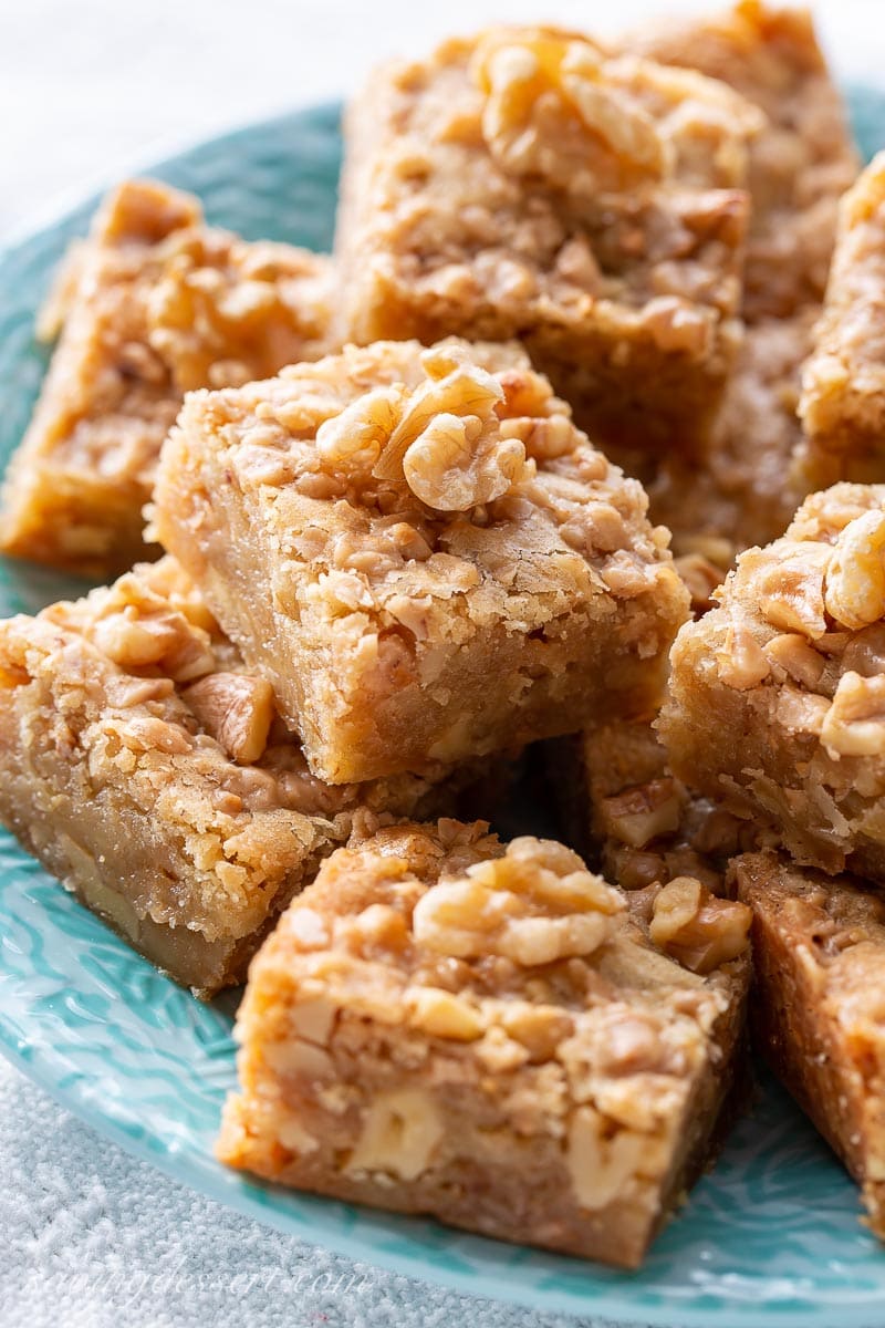 A plate of walnut toffee bars