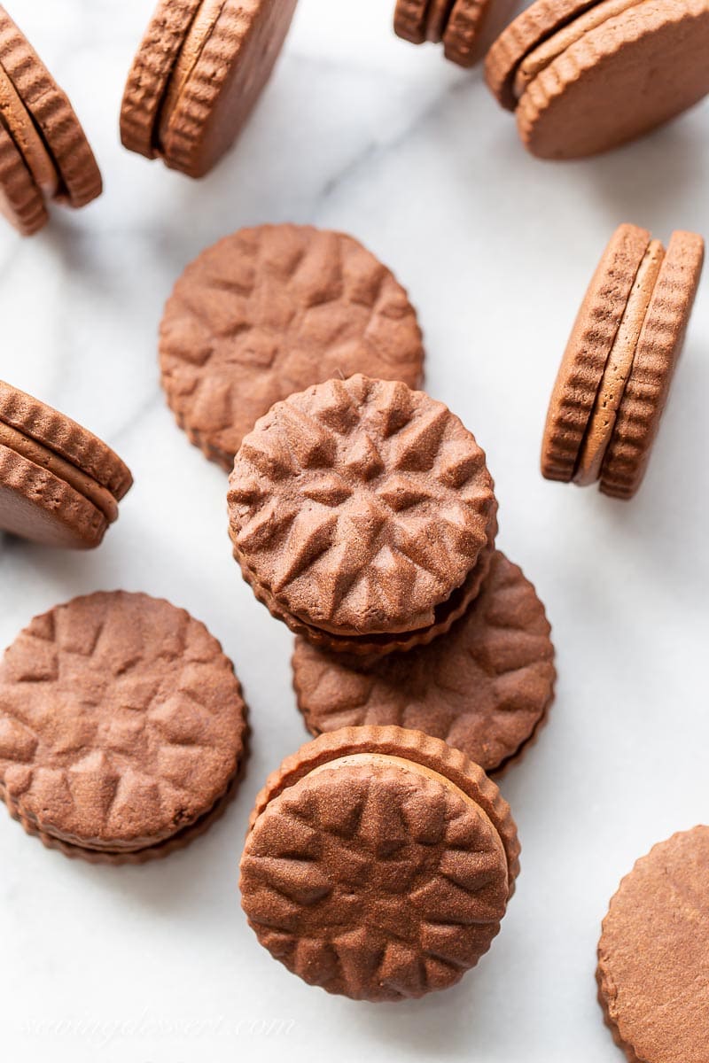 Stamped chocolate sandwich cookies