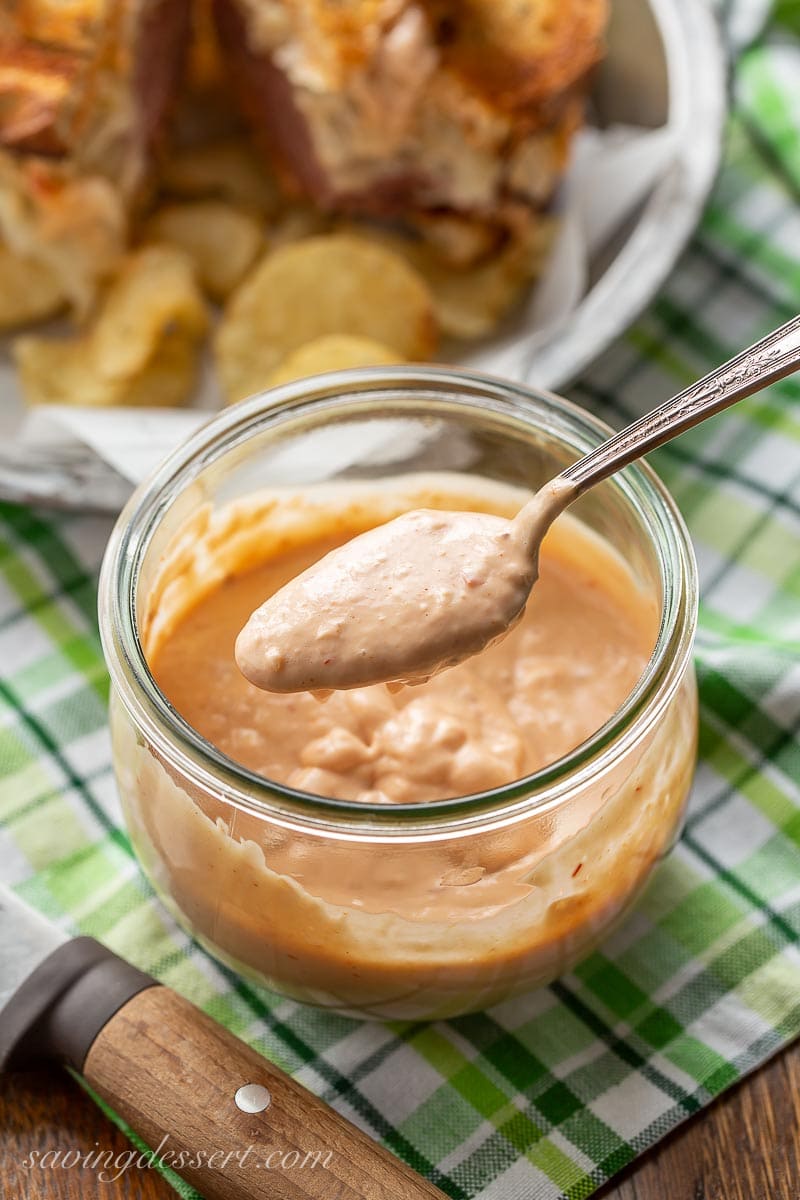 A jar of homemade Russian dressing