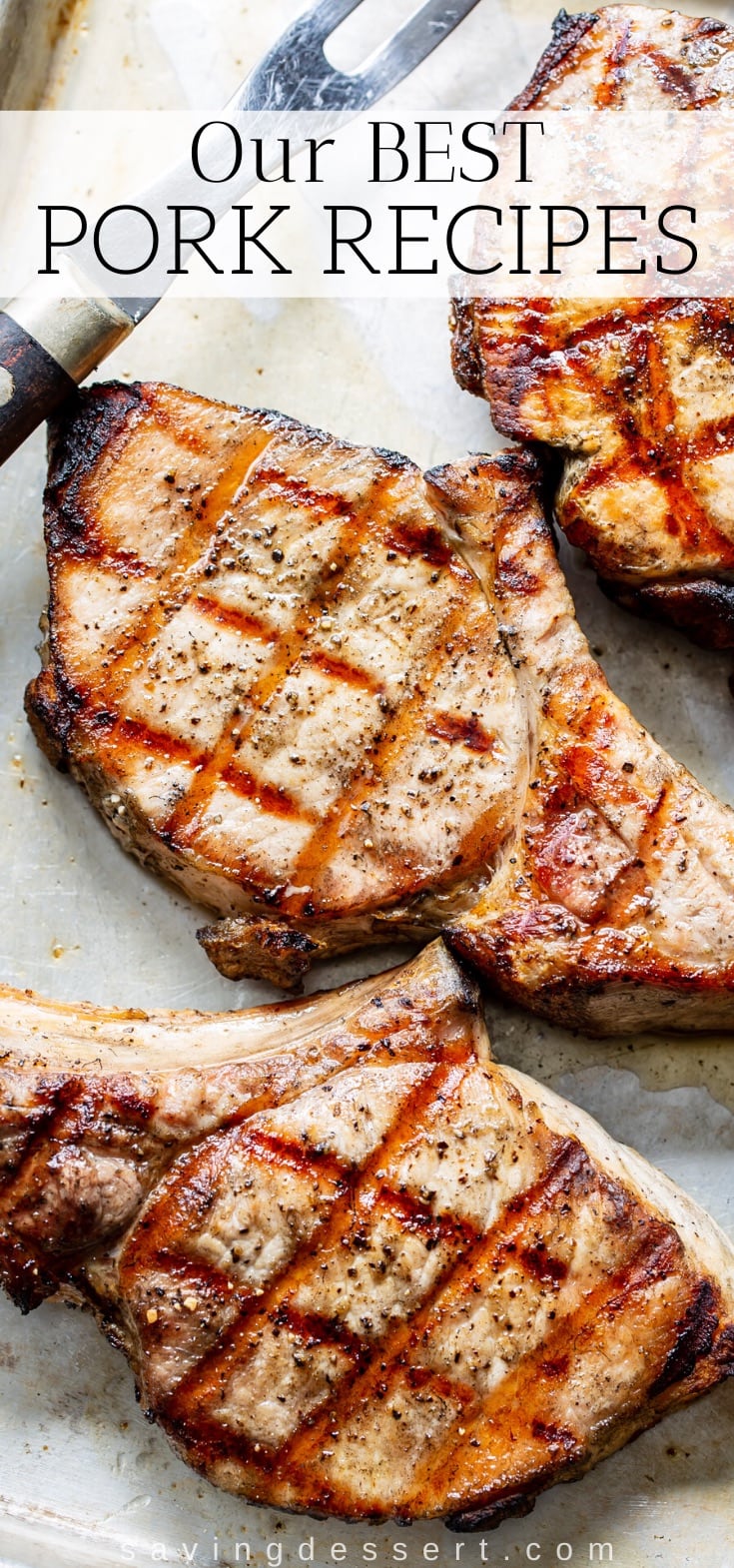 A close up of grilled pork chops