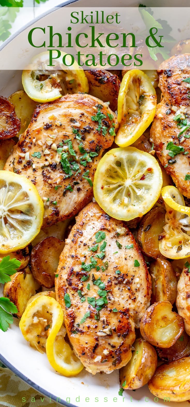 Chicken breasts with lemon, garlic, butter and potatoes