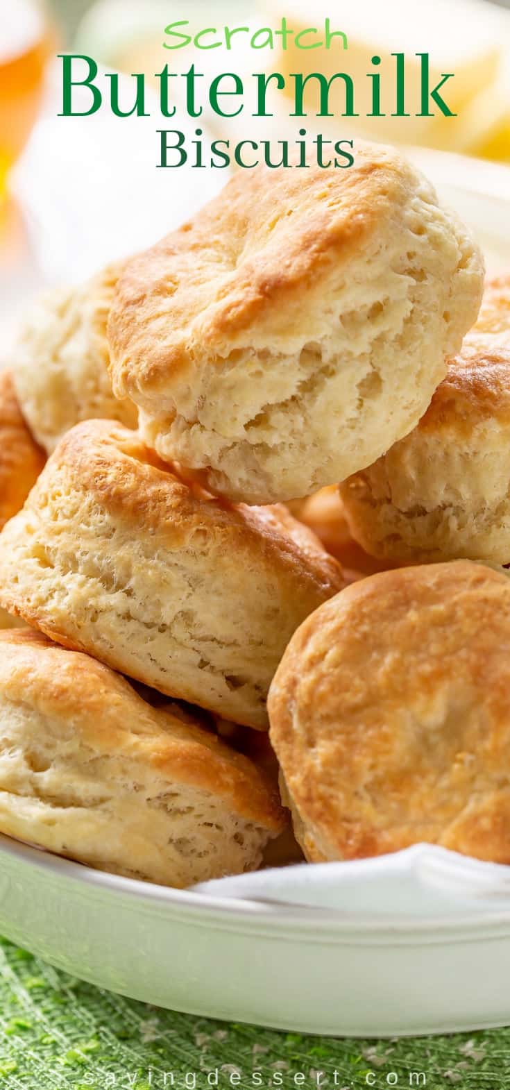 A bowl of stacked flaky biscuits