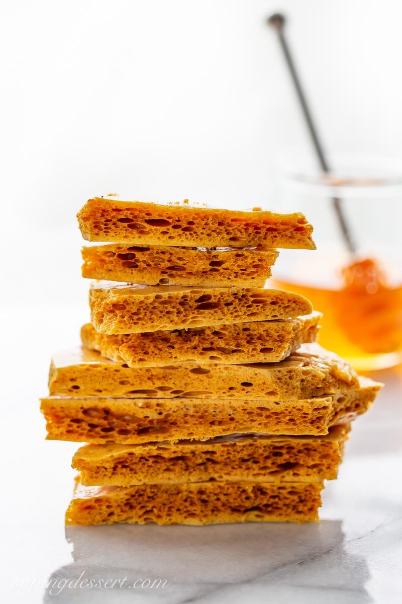 A stack of homemade honeycomb candy