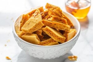 A bowl of homemade honeycomb brittle candy