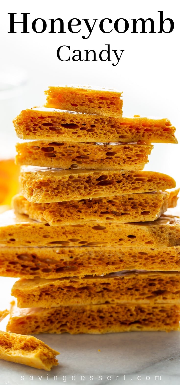 A stack of golden honeycomb brittle 