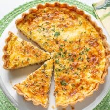 overhead view of baked quiche lorraine