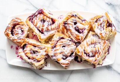 A platter of blueberry sweet rolls