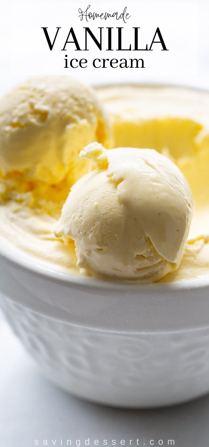 A closeup of a scoop of ice cream in a bowl