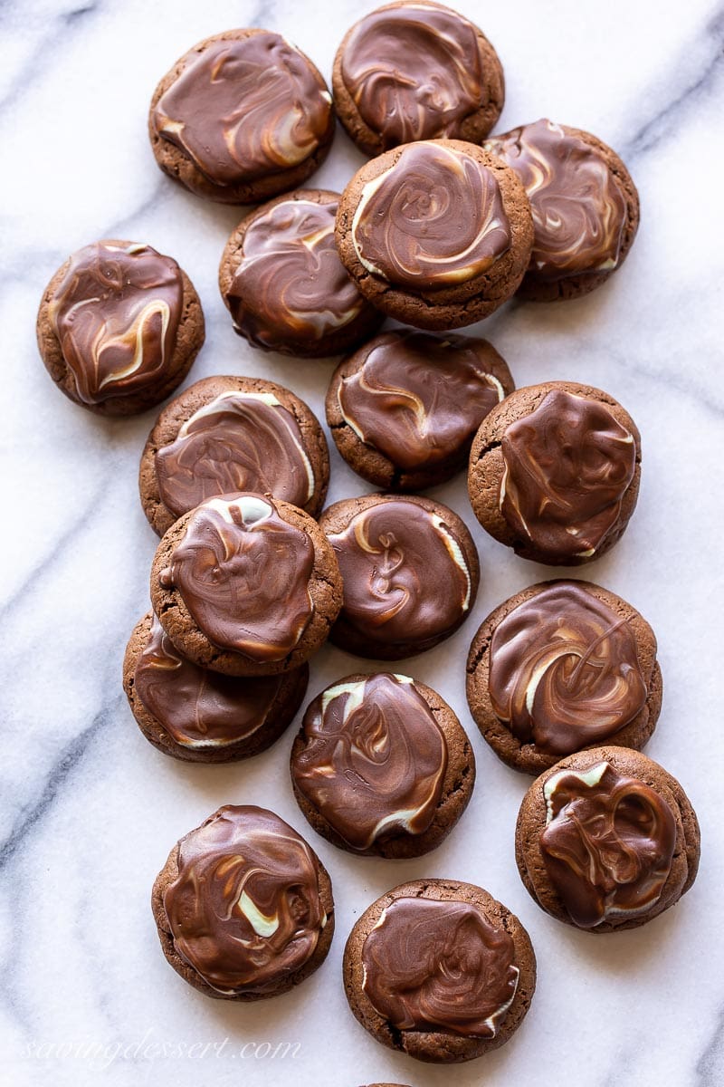 Chocolate Mint Cookies on a marble platter