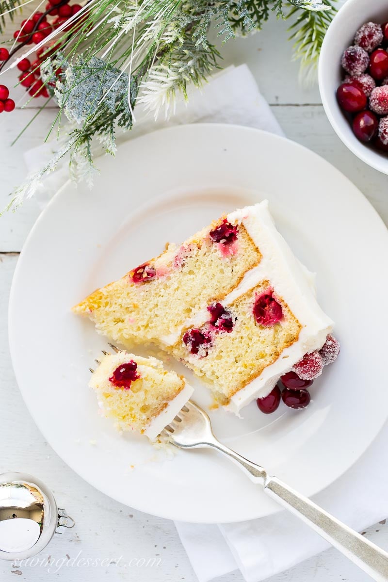 A slice of cranberry layer cake on a plate 