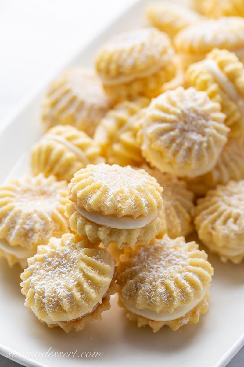 Lemon Cookies with lemon cream filling on a plate