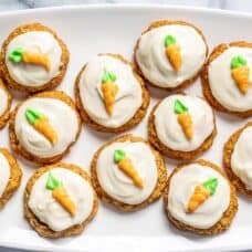 A platter of iced carrot cake cookies