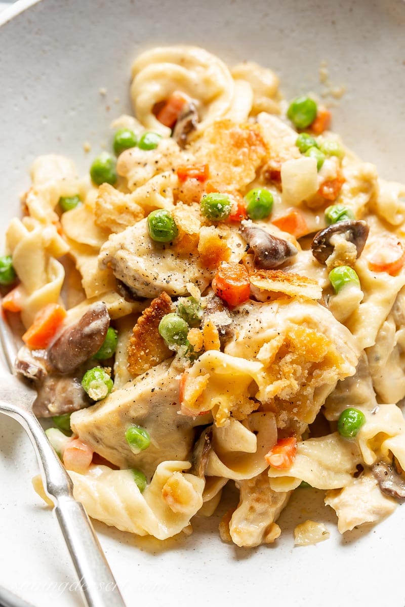 Close up of chicken noodle casserole