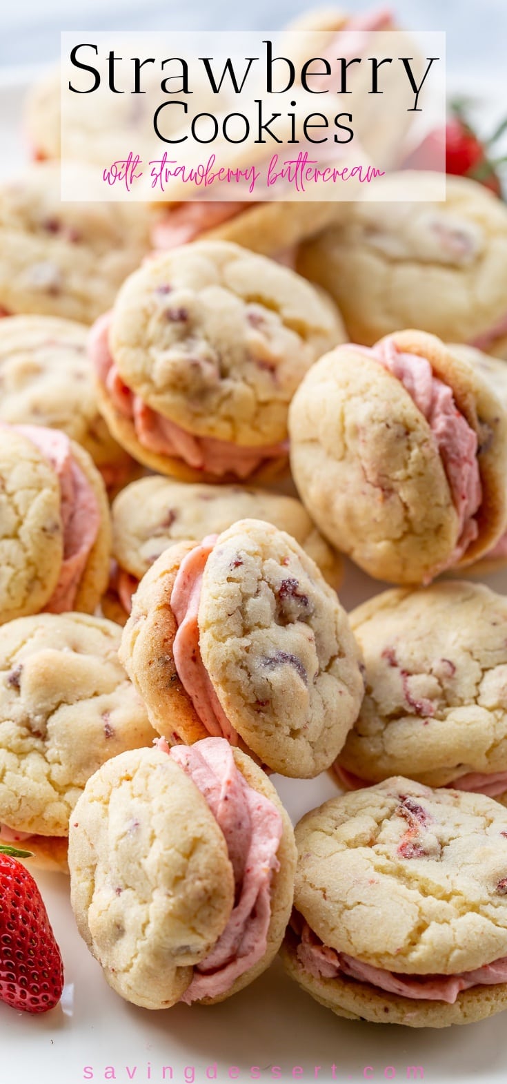 Strawberry Cookies filled with pink strawberry buttercream