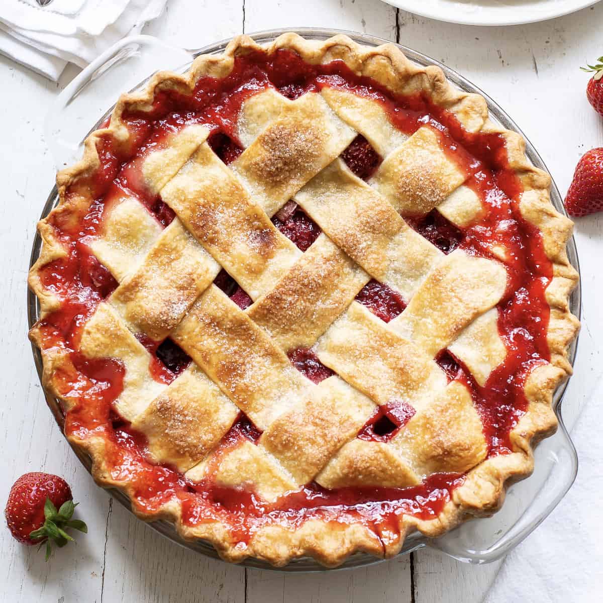 Strawberry Rhubarb Pie with a lattice crust
