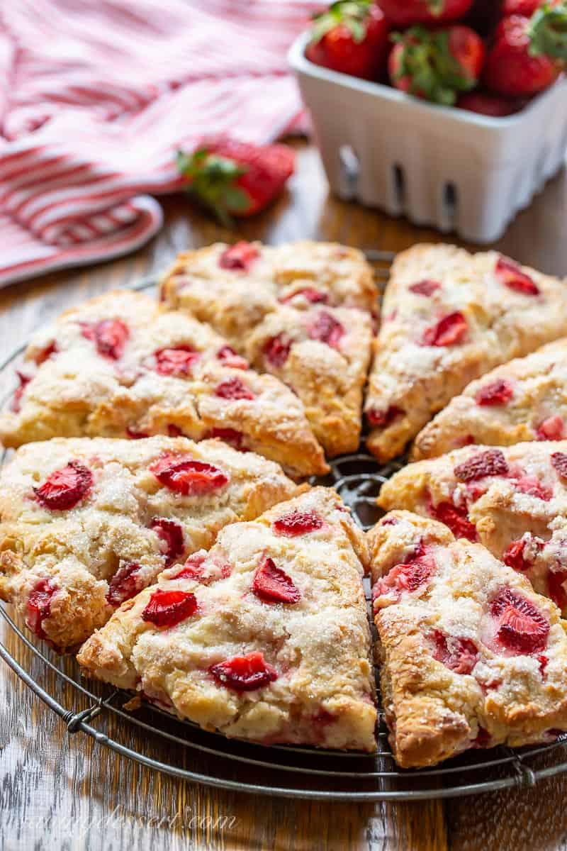 Strawberry scones on a cooking rack