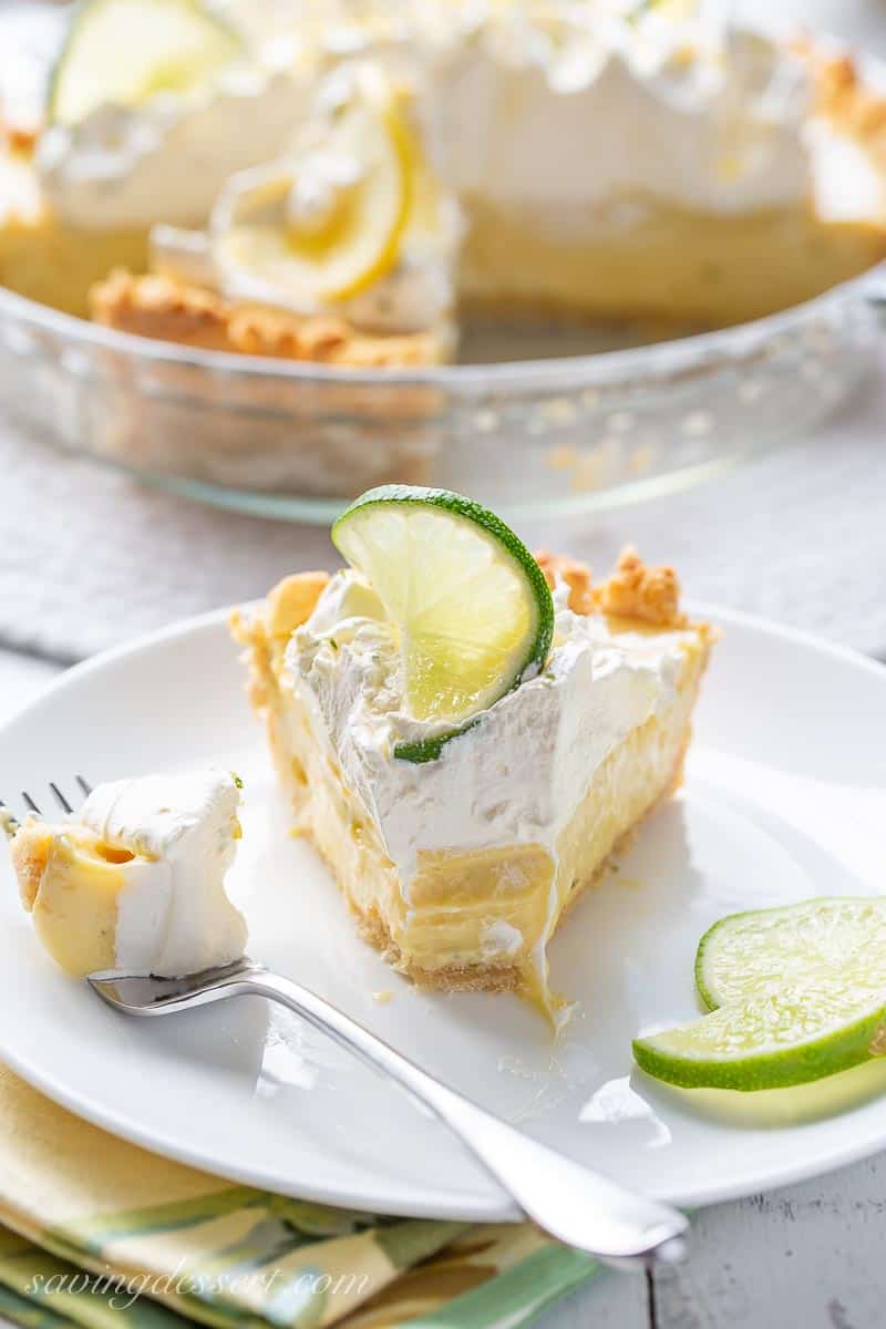 A slice of Atlantic Beach Pie with whipped cream on top