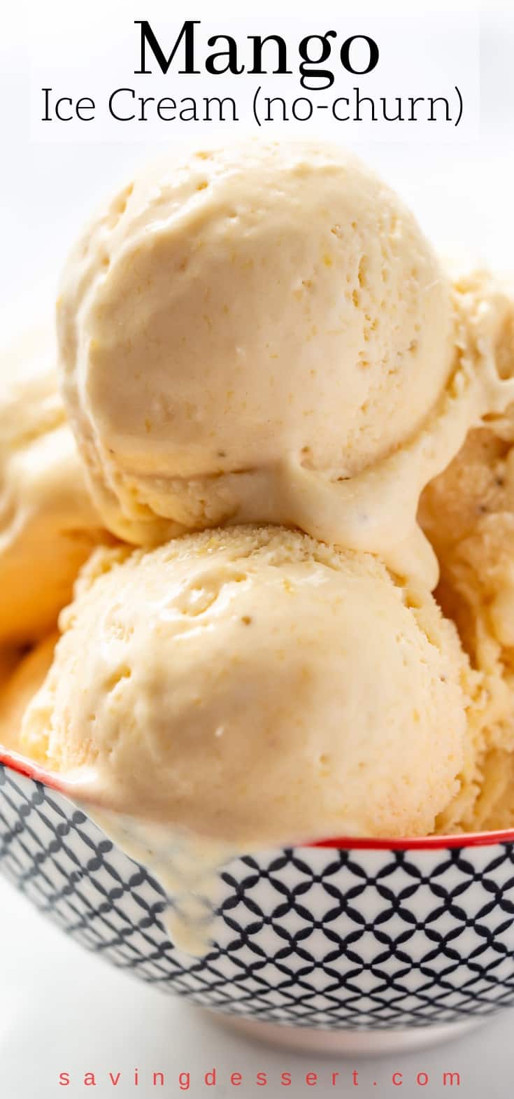 Scoops of No-Churn Mango Ice Cream in a small bowl