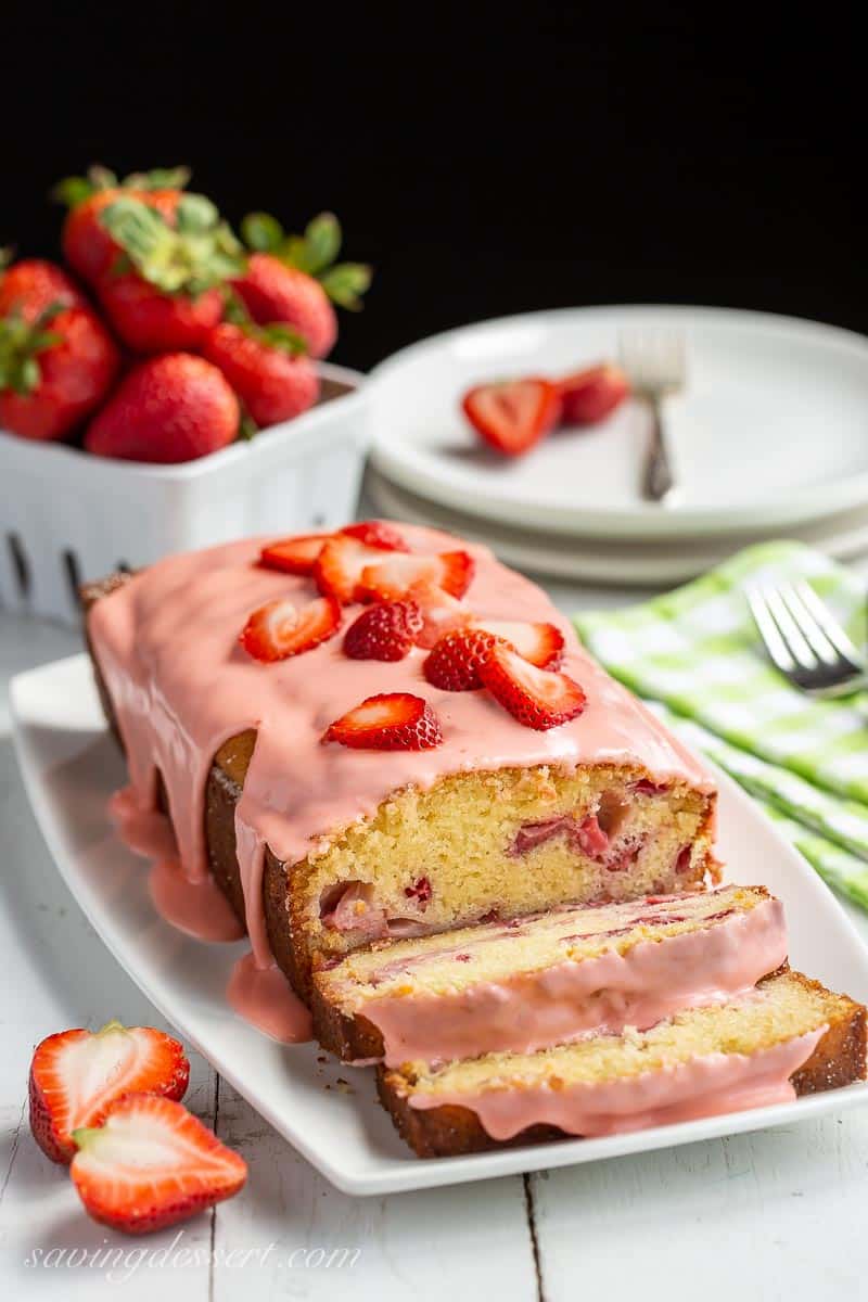 Sliced strawberry bread on a platter