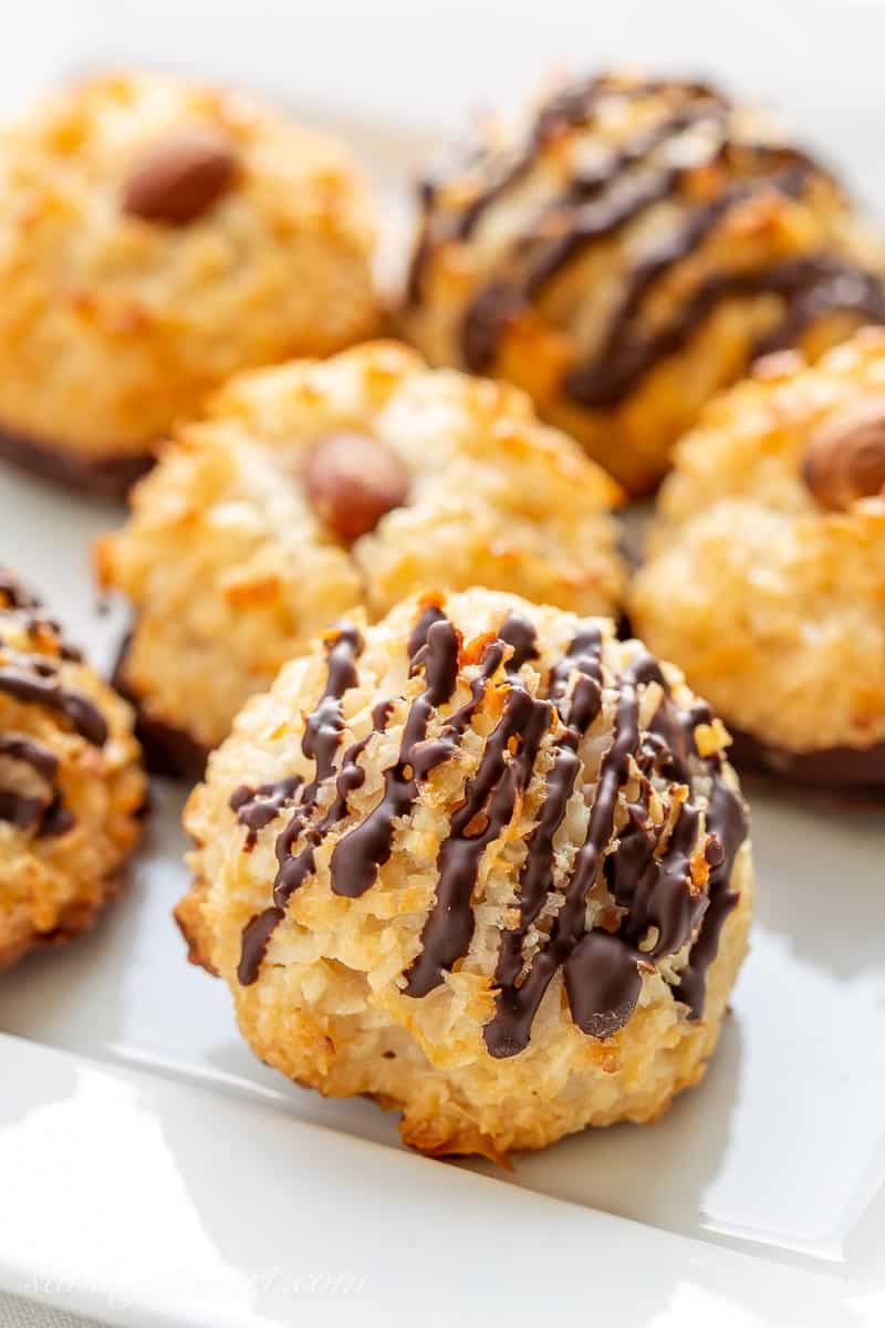 Chocolate almond coconut macaroons on a plate