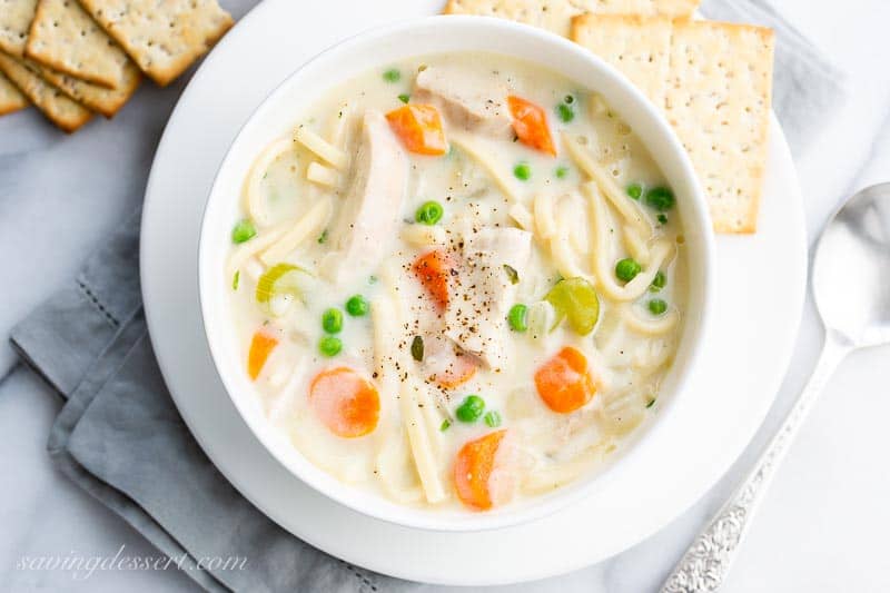 Creamy Chicken Noodle Soup - Saving Room for Dessert