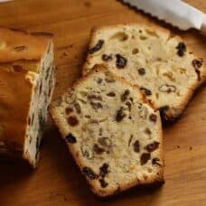 overhead view of sliced Spirited Eggnog Bread.