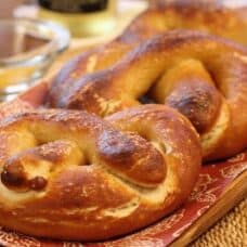 Side view of homemade soft pretzels
