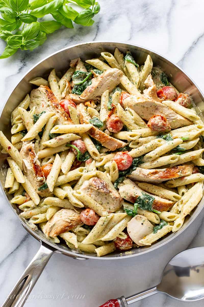 Pesto Chicken Pasta - Saving Room for Dessert