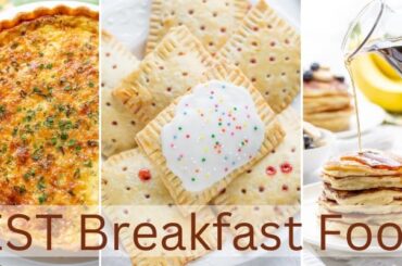 A collage of photos showing quiche, homemade pop tarts and buttermilk pancakes