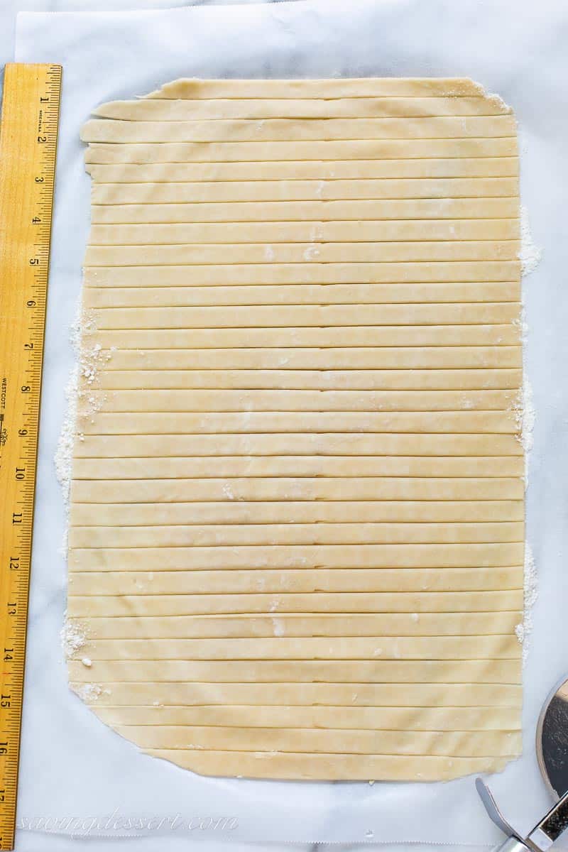Pie pastry rolled out and cut into 32 strips