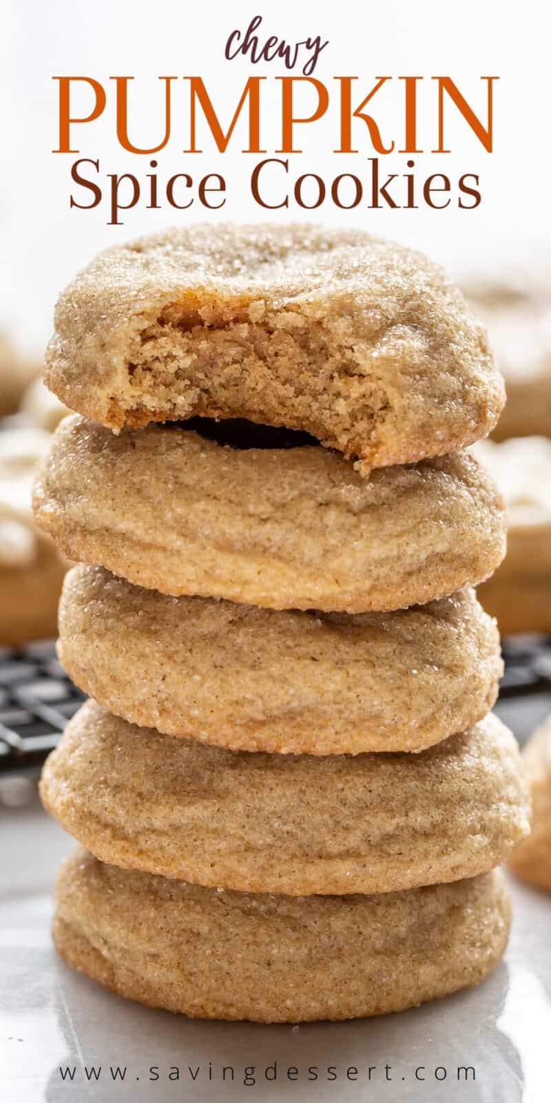 A stack of thick and chewy pumpkin spice cookies