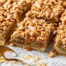 Apple bars on a piece of parchment