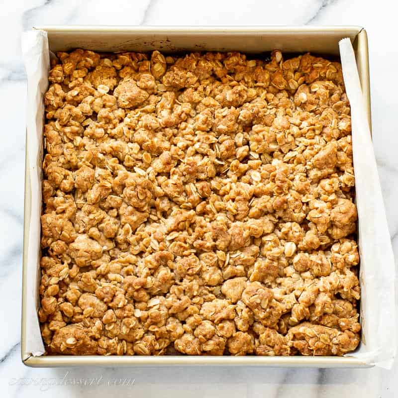 a pan of baked apple bars