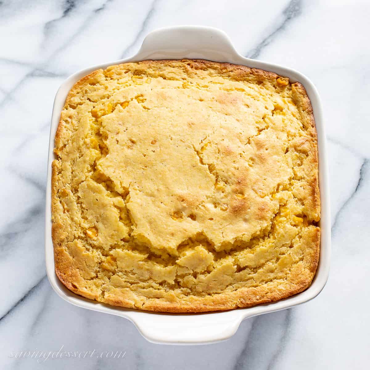 A pan of corn pudding