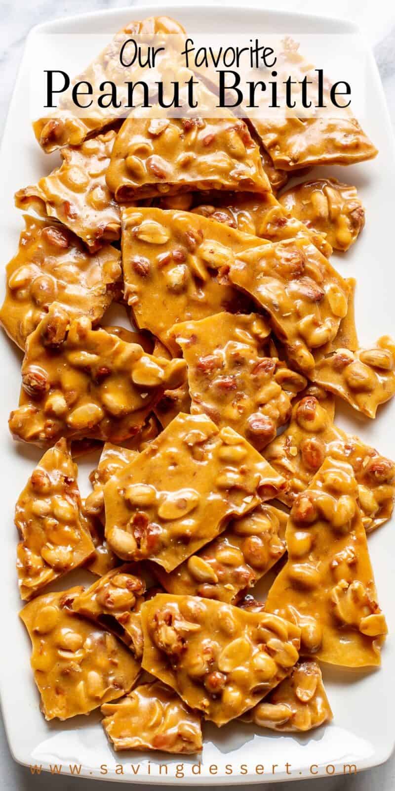 Overhead shot of a platter filled with peanut brittle