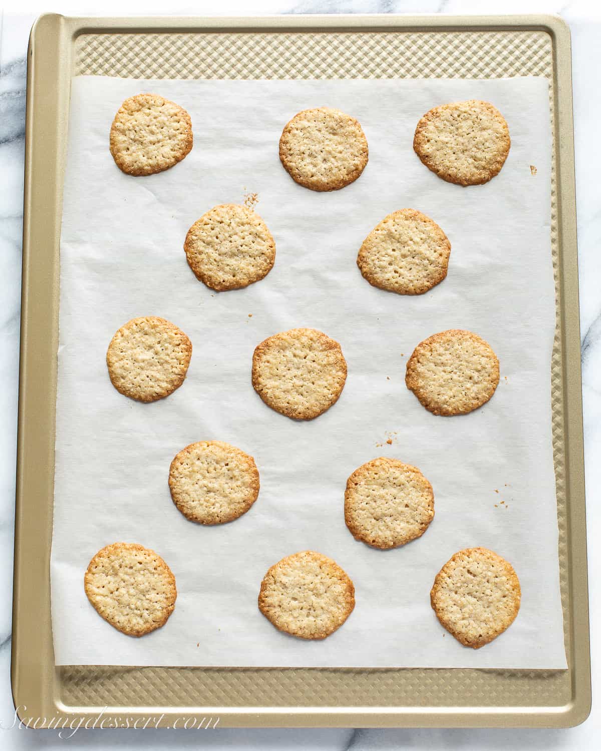 A baking tray of fresh from the oven brussels cookies