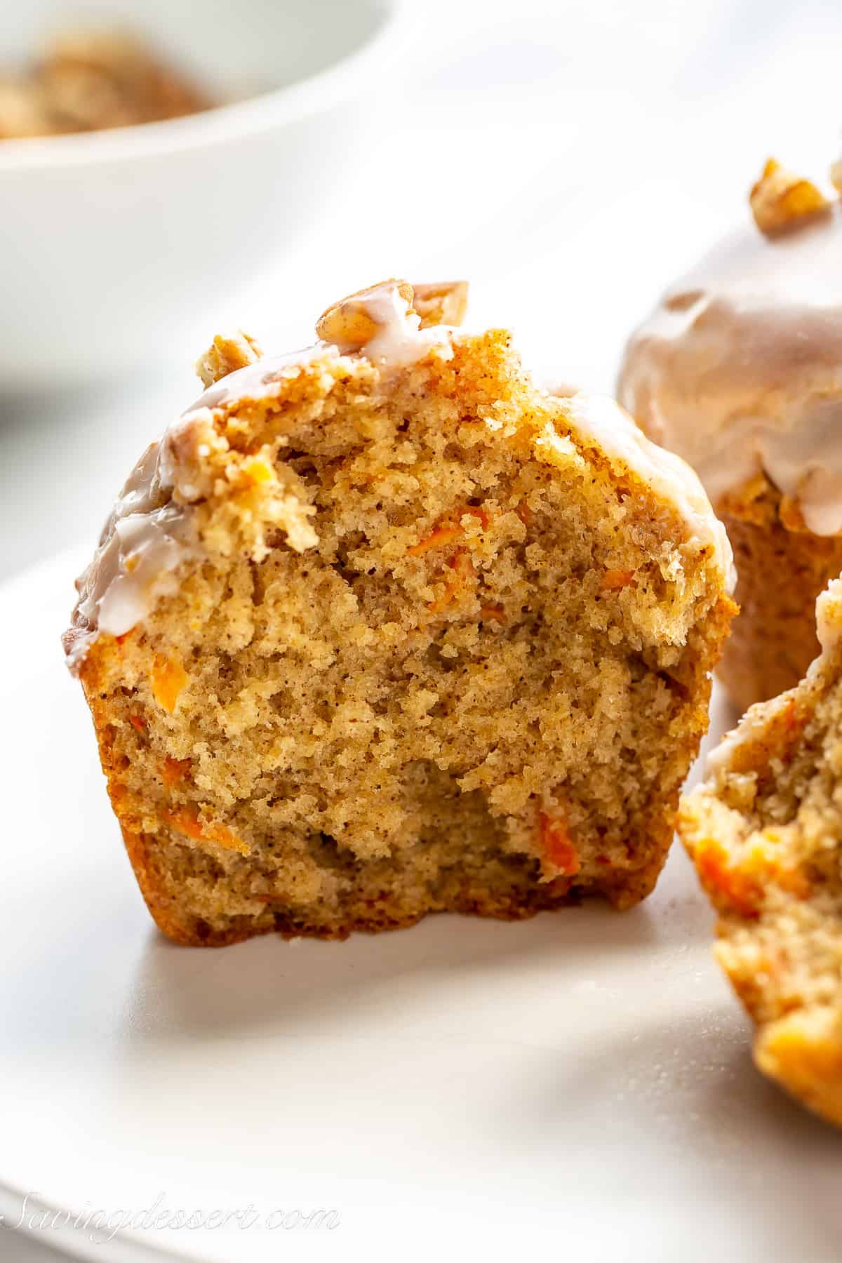 the inside of a carrot cake muffin