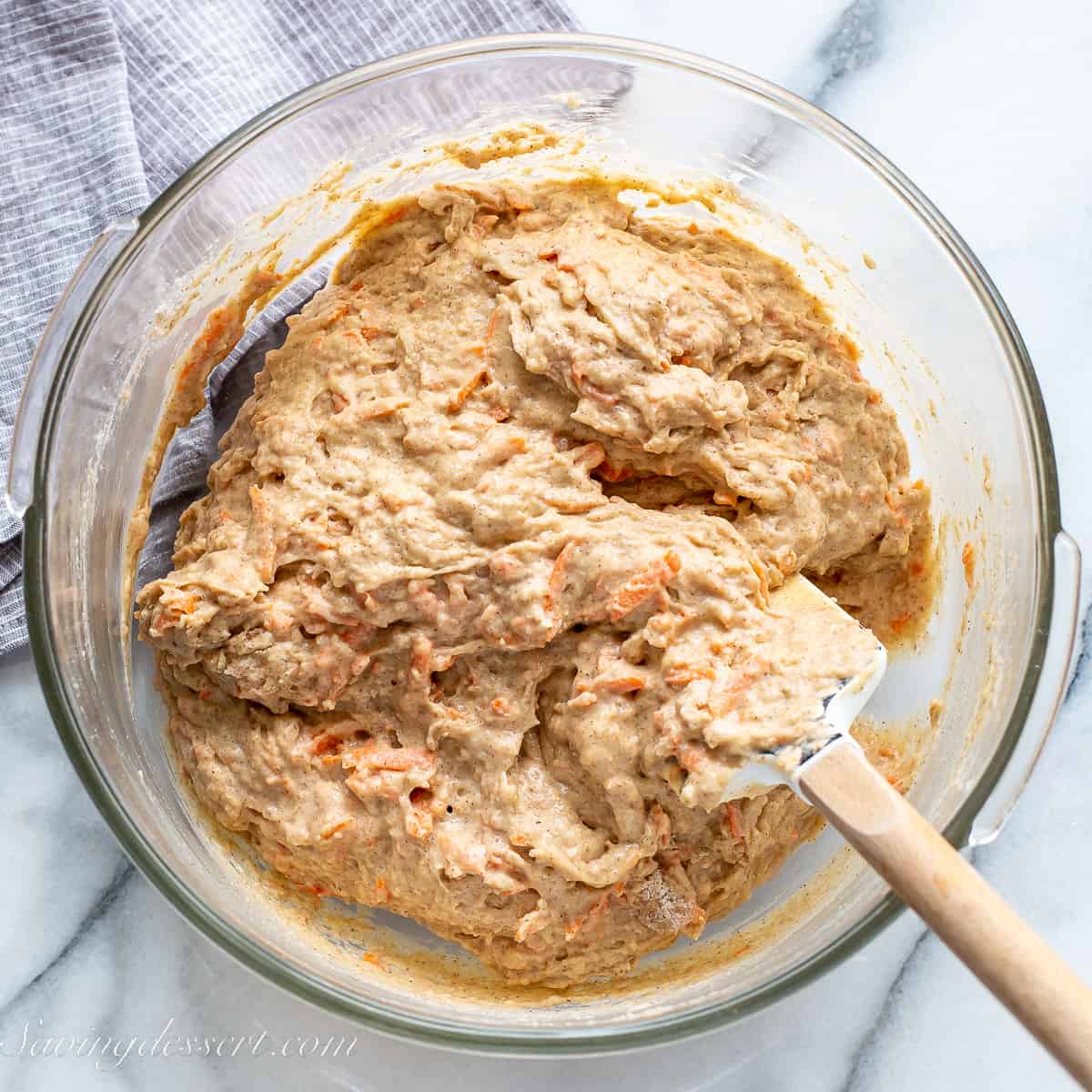 a bowl of muffin batter ready to use