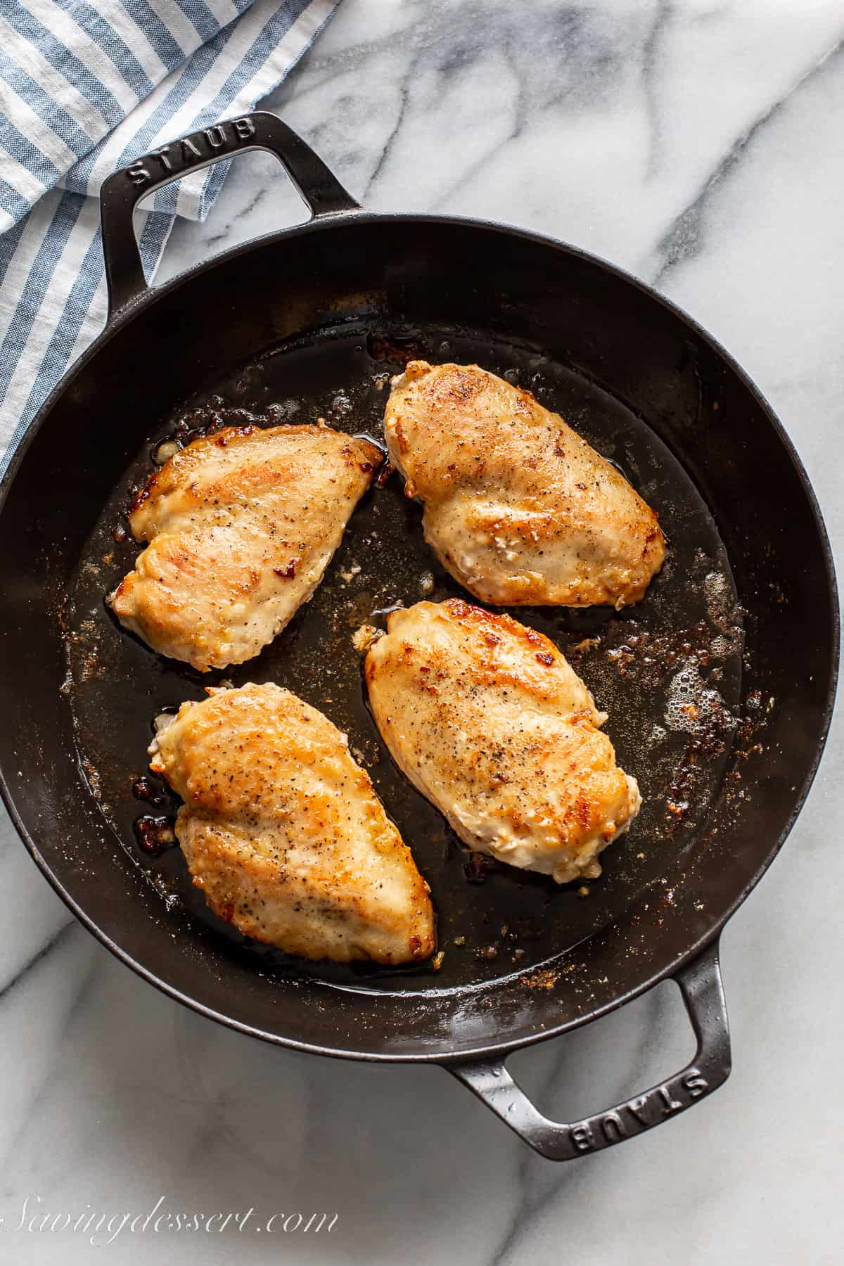 Skillet fried chicken breasts