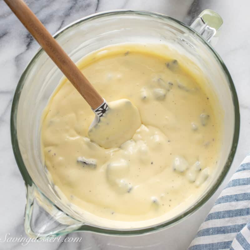 Oreo cheesecake batter in a mixing bowl