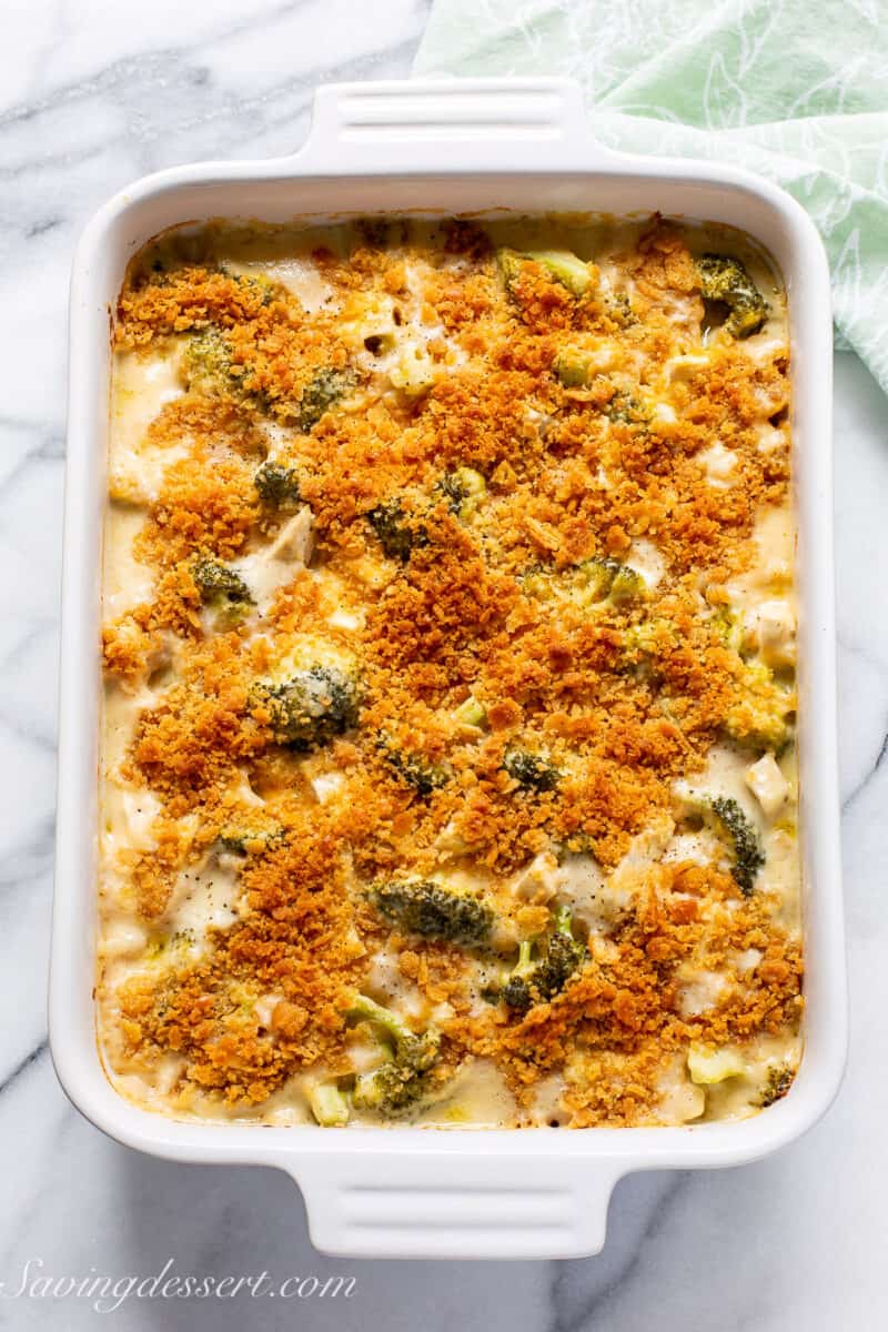 golden brown chicken divan casserole hot from the oven